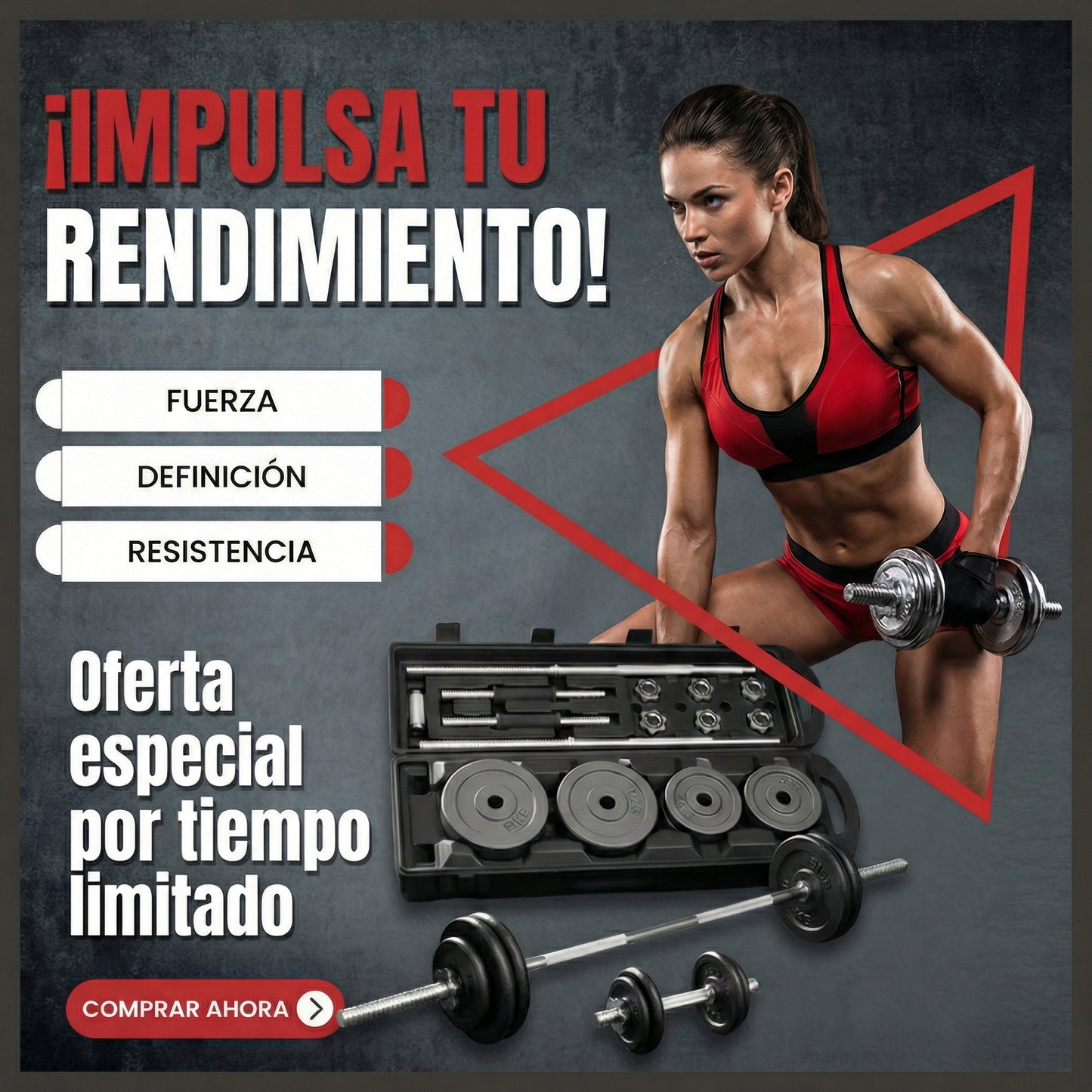 Set de Mancuernas De Hierro Fundido 50 kg con maletín