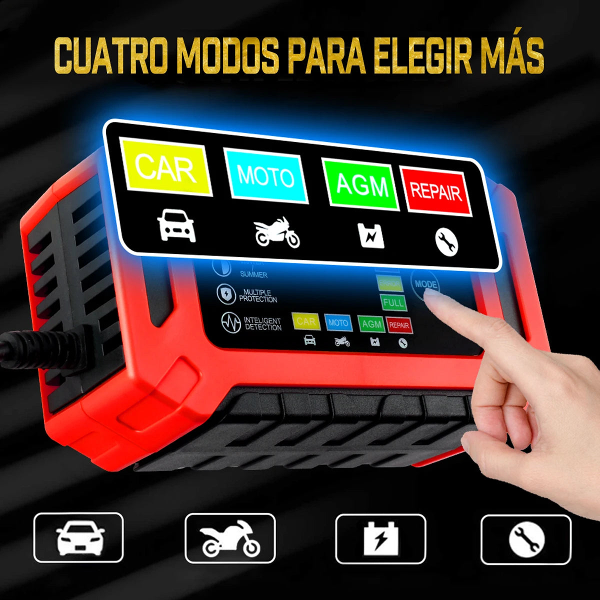 Cargador de Batería Portátil Multivehículo de 12V/6A para Coche y Motocicleta