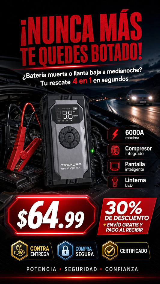 Trekure Arrancador de Batería 4 en 1 con Compresor de Aire