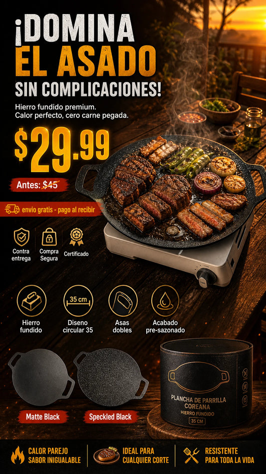 Plancha de Parrilla Coreana de Hierro Fundido con Doble Asa