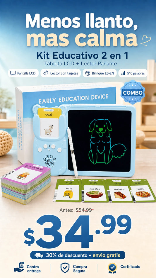 Kit Educativo 2 en 1: Tableta de Escritura LCD y Lector de Tarjetas Parlantes
