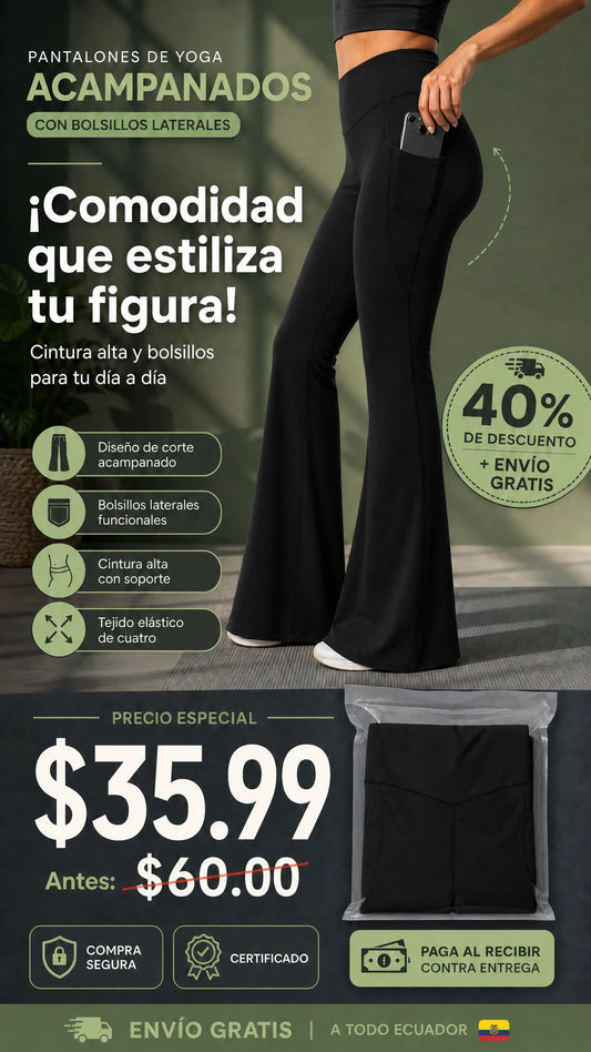 Pantalones de Yoga Acampanados con Bolsillos Laterales