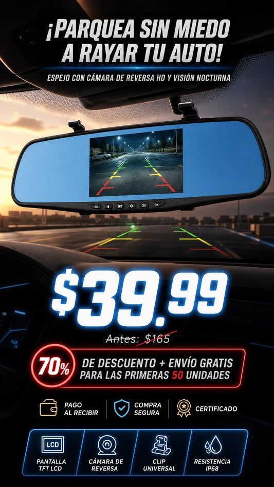 Espejo Retrovisor con Pantalla TFT de 4.3 Pulgadas y Cámara de Reversa Impermeable