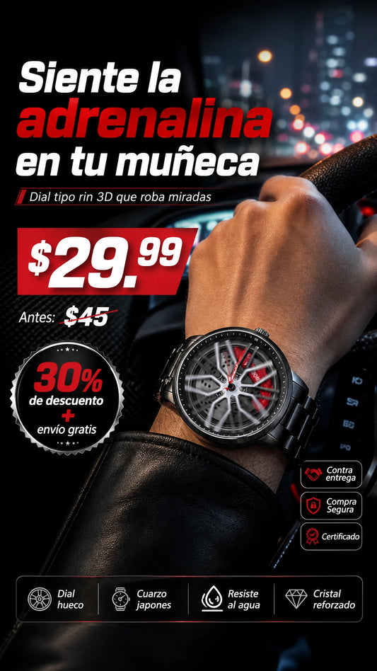 Reloj de Pulsera para Hombre con Diseño de Rin de Coche Deportivo y Dial Giratorio