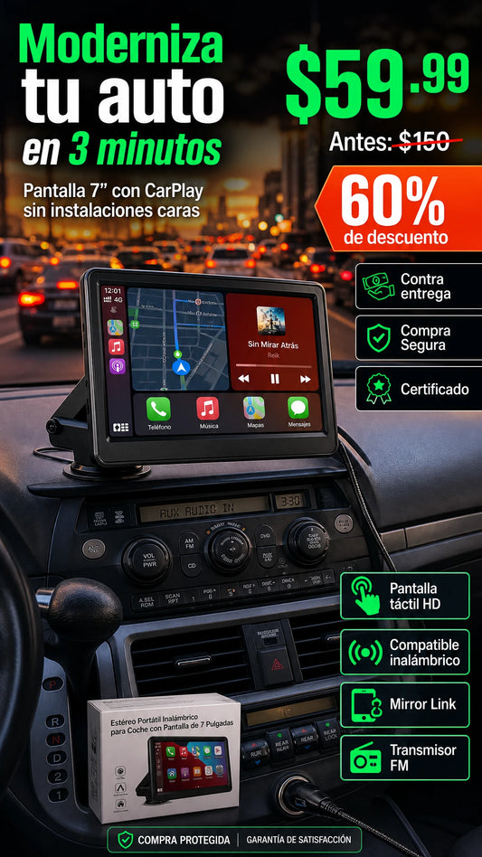 Estéreo Portátil Inalámbrico para Coche con Pantalla de 7 Pulgadas