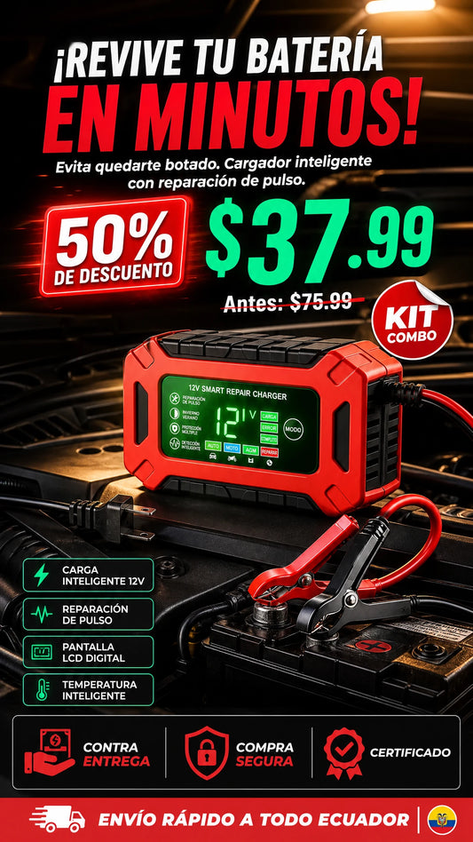 Kit de Cargador de Batería Inteligente 12V 6A con Reparación de Pulso