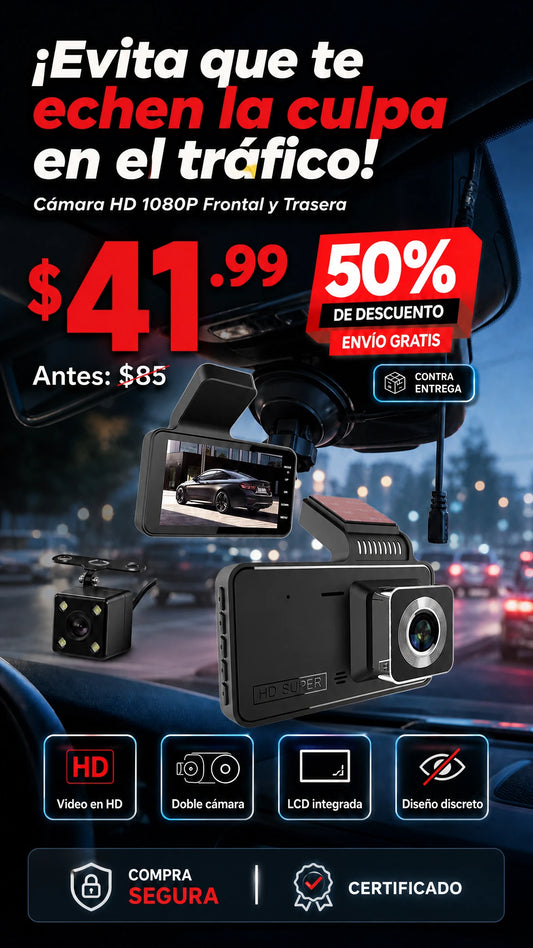 Cámara de Salpicadero HD Super 1080P con Cámara Trasera y Pantalla LCD