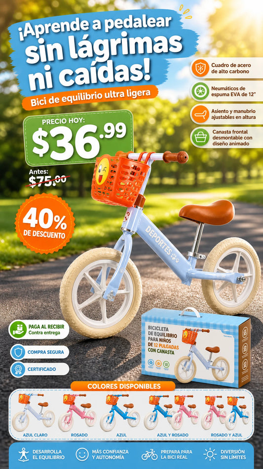Bicicleta de Equilibrio para Niños de 12 Pulgadas con Canasta