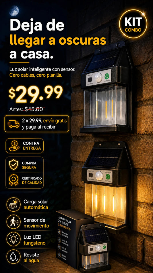 Kit de Lámparas de Pared Solares de Tungsteno con Sensor de Movimiento