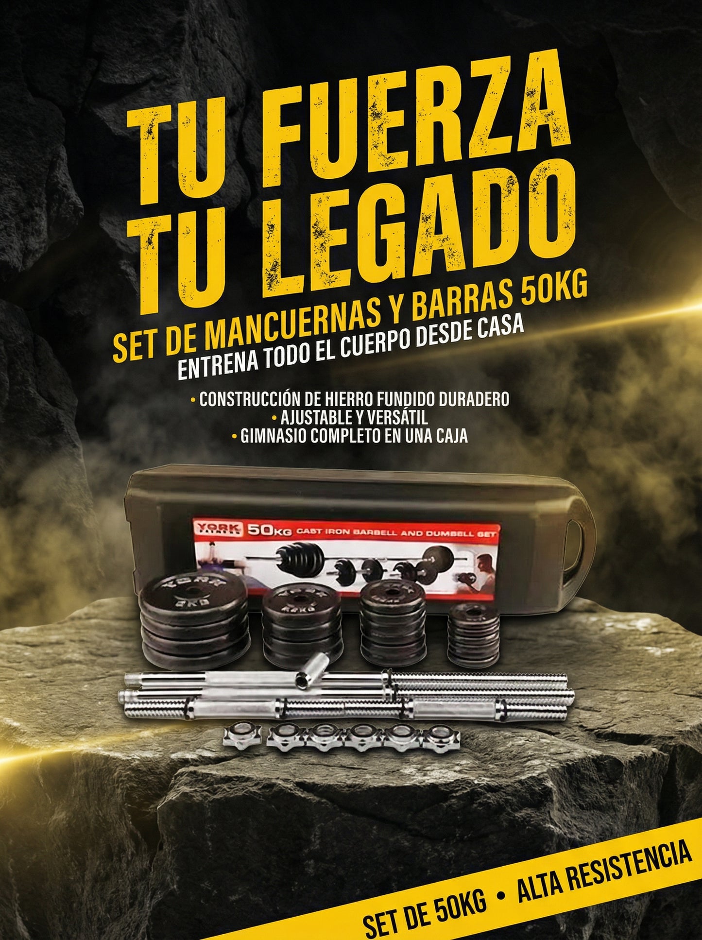 Set de Mancuernas De Hierro Fundido 50 kg con maletín