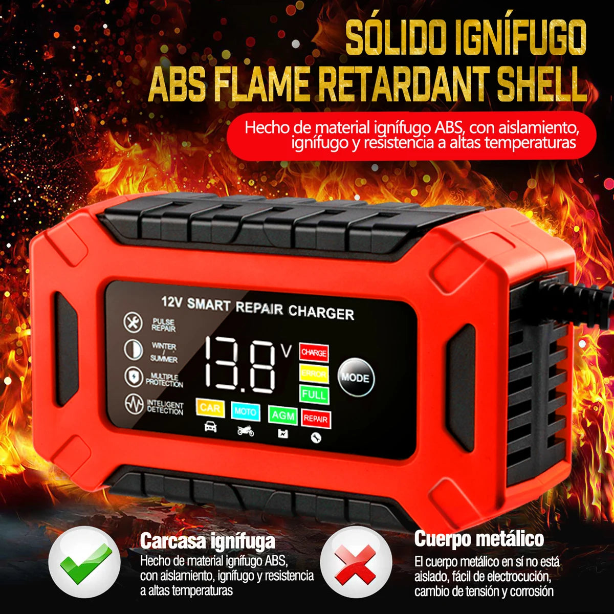 Cargador de Batería Portátil Multivehículo de 12V/6A para Coche y Motocicleta
